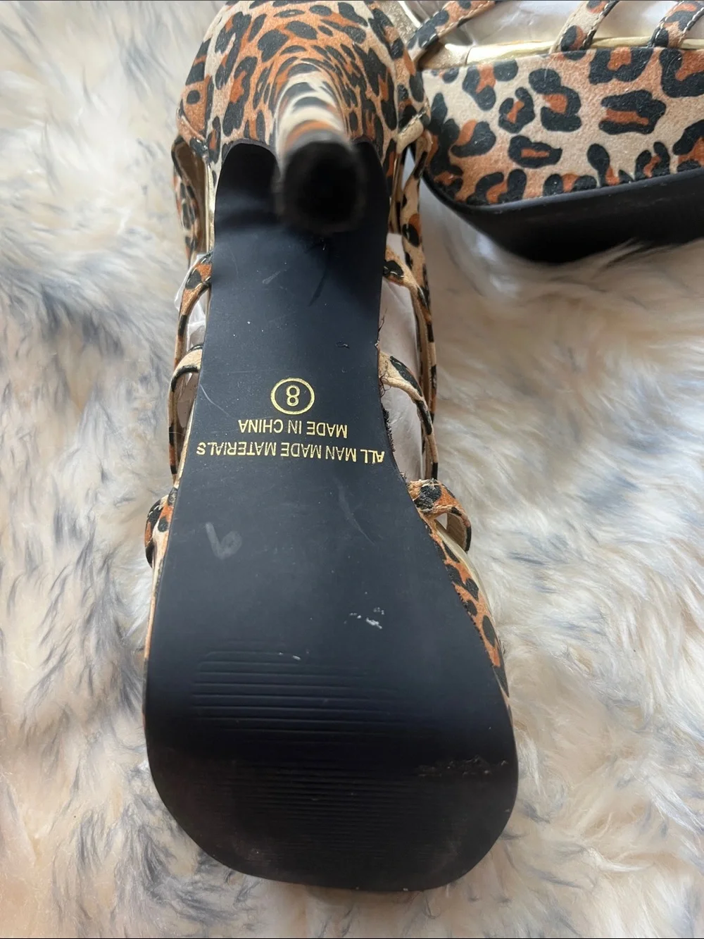 Bonnibel Leopard Print Strappy Platform Sandals with Gold Accents